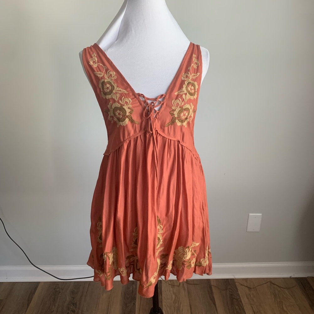 Free People Aida slip dress in orange/light red. Size small